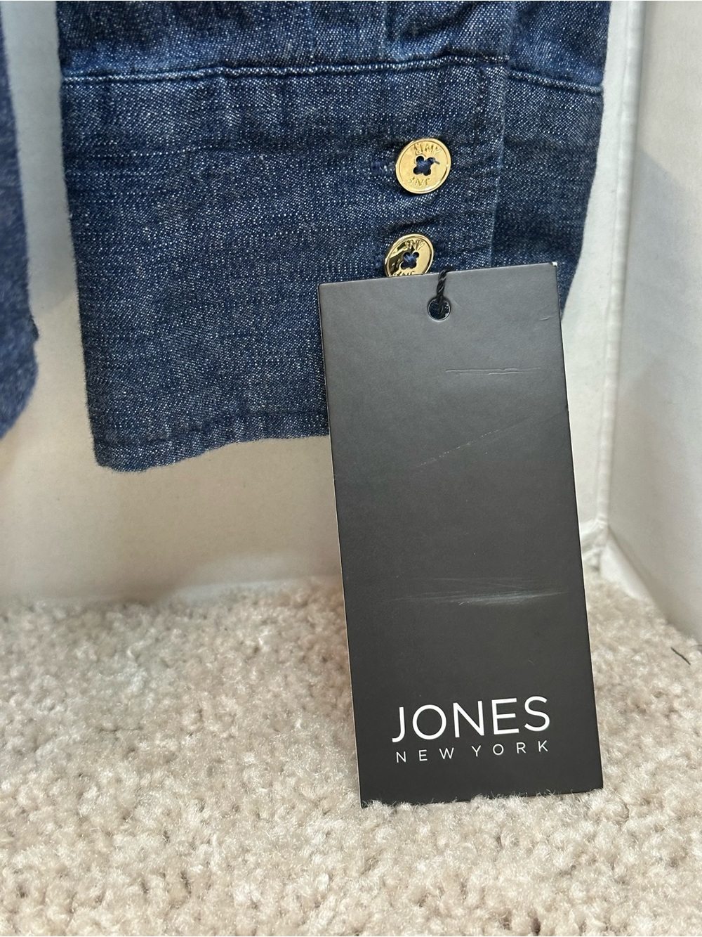 Jones New York Dark Blue Denim Button-Down Shirt, ruffles on sleeve size XL, NWT - Picture 7 of 8